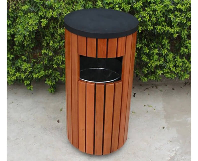 Wood metal rain guard trash cans