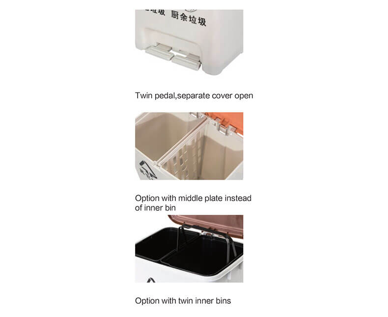 Pedal trash bin for different waste collection